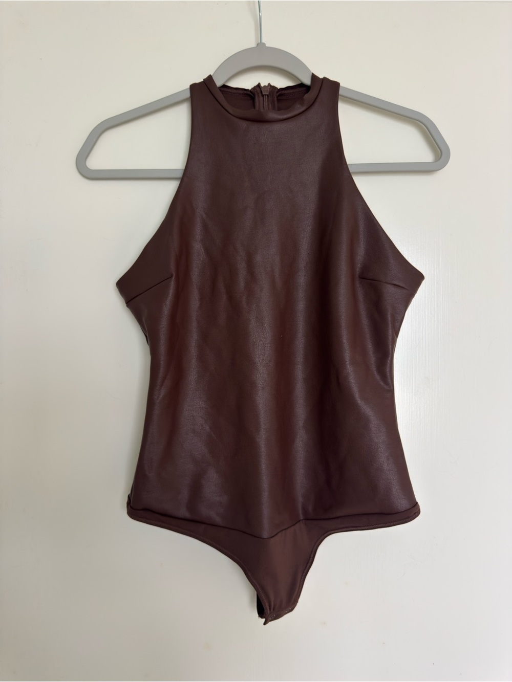 SKIMS Sleeveless High Neck Faux Leather Bodysuit - Brown